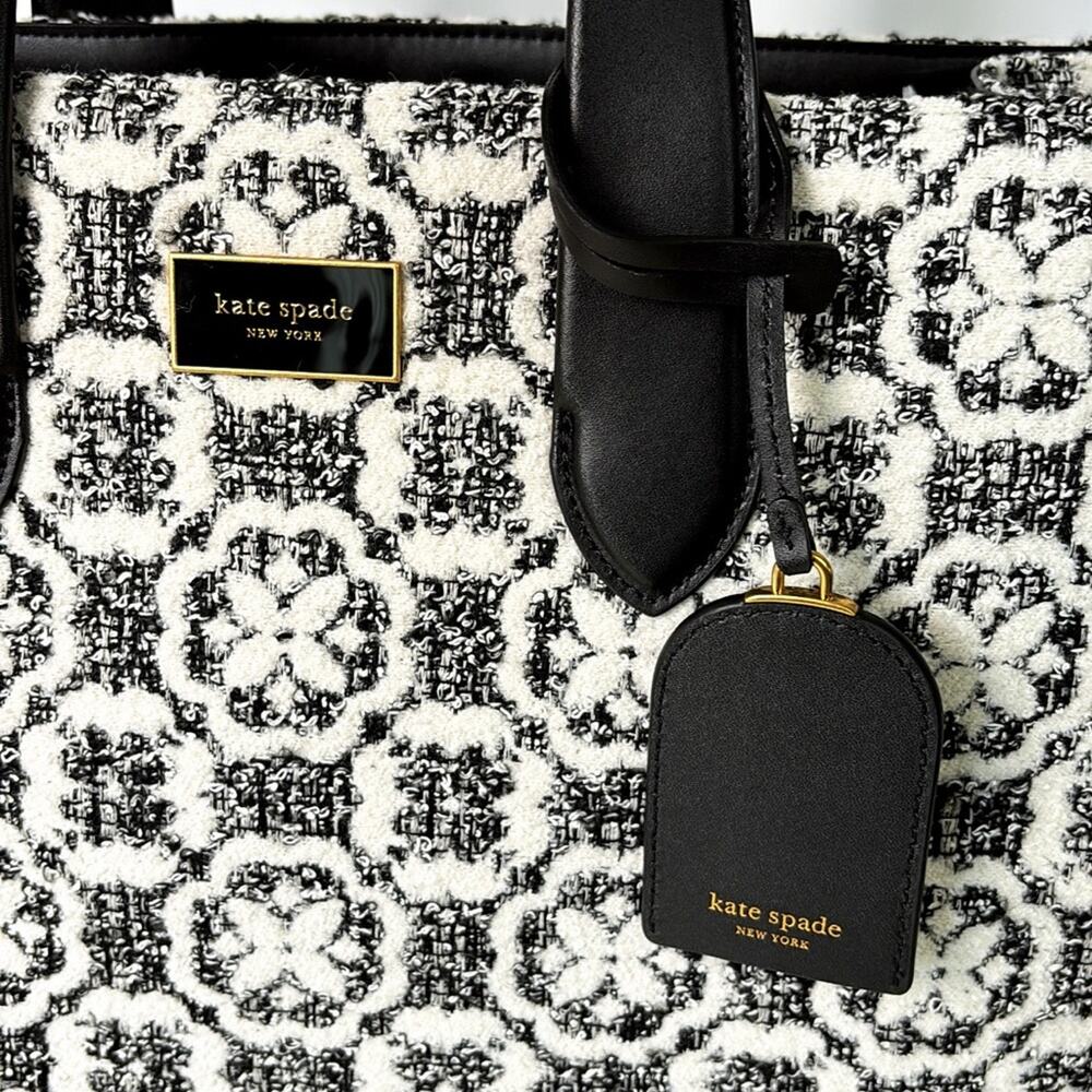 NWT Kate Spade Manhattan Spade Flower Monogram Tweed Large Tote Purse - Picture 11 of 12